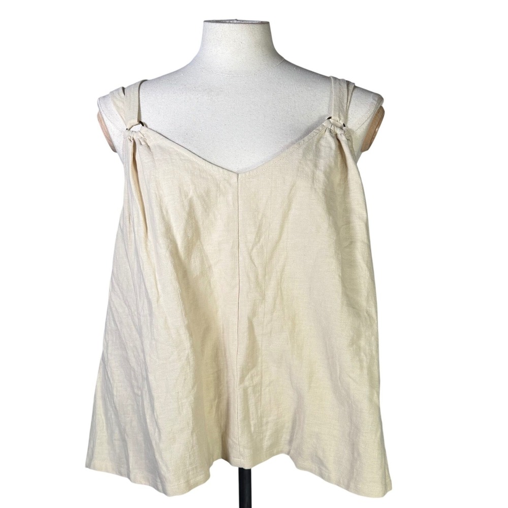 NWT LOST WANDER On Holiday Top 2X Cream Linen Blend V Neck D Ring Strap